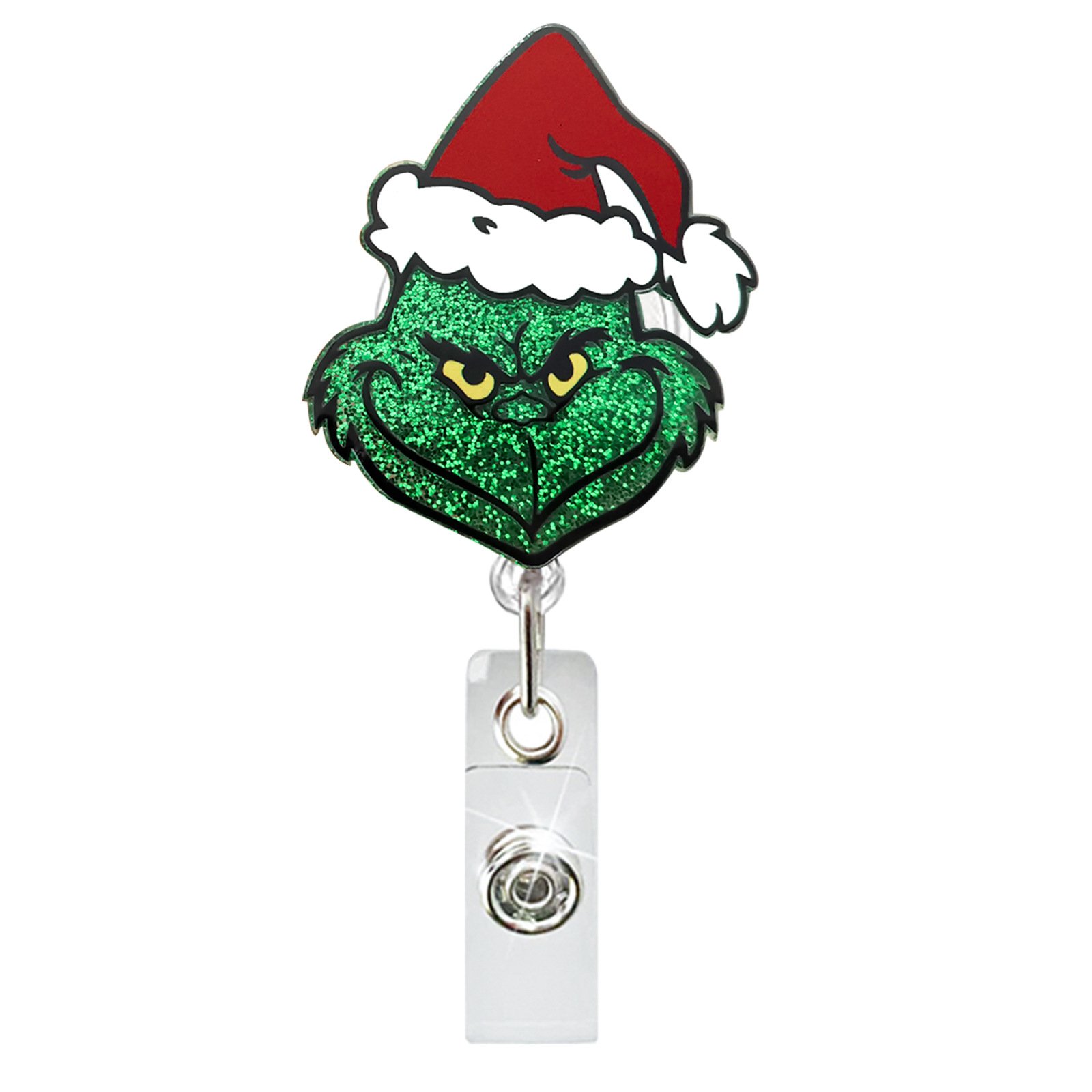 A-017 Grinch Stole Christmas Acrylic Nurse ID Badge Reel Retractable Badge Holder with 360° Rotatable Back Clip Christmas Gift