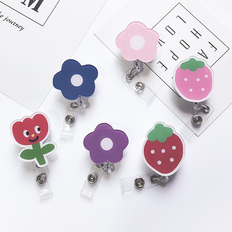 Cartoon cute Acrylic Retractable Badge Holder Reels with Belt Clip, ID Card Holder Name Badge Reel Clips for Students Teachers