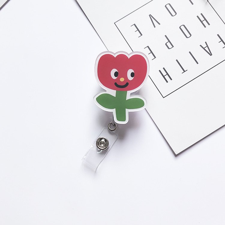 Cartoon cute Acrylic Retractable Badge Holder Reels with Belt Clip, ID Card Holder Name Badge Reel Clips for Students Teachers