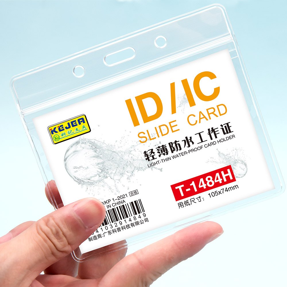 Customized Badge Cover Protector Resealable Waterproof A7 Pvc Id Card Holders For Name Badges Vinyl Name Tag Holders For Lanyard