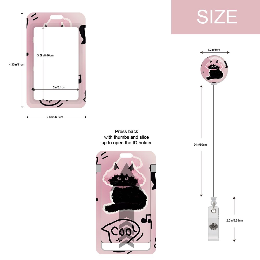 Funny Black Cat Pink ID badge holders Badge Holder Vertical Document Protector for Nurses Doctors Teachers Students ID Holder