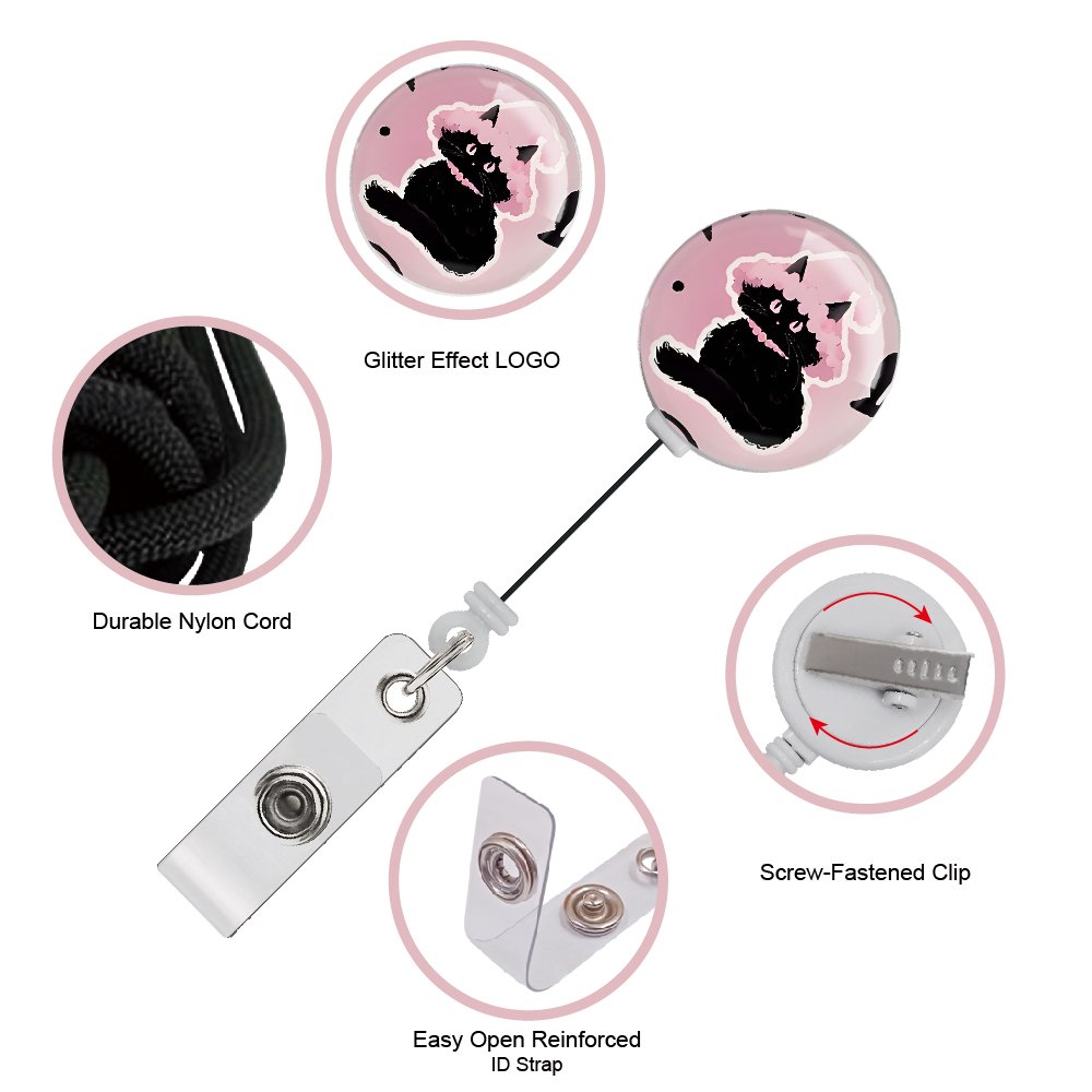 Funny Black Cat Pink ID badge holders Badge Holder Vertical Document Protector for Nurses Doctors Teachers Students ID Holder