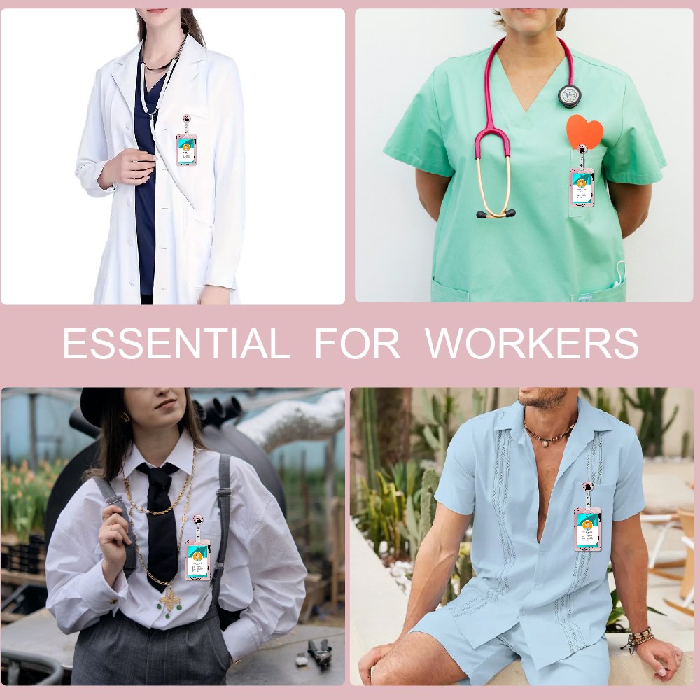 Funny Black Cat Pink ID badge holders Badge Holder Vertical Document Protector for Nurses Doctors Teachers Students ID Holder