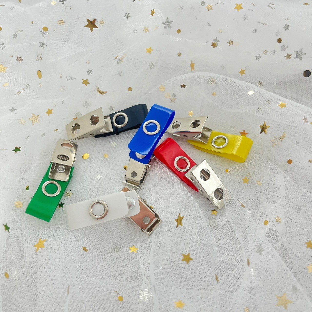 Assorted Color Spring ID Card Clips with Popper