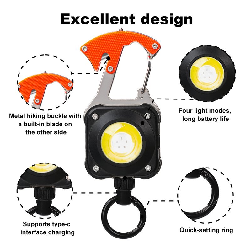 New Custom Outdoor Multi-Function Escape Hammer Portable Led Strong Flashlight Strong Rechargeable Badge Reel Holder For Fishing