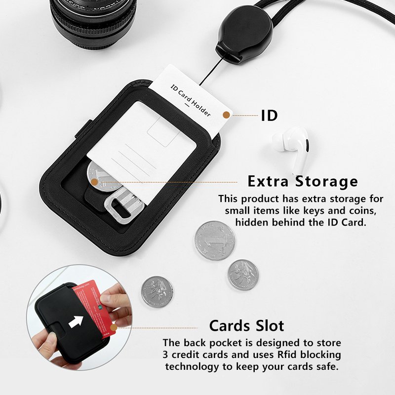 Porta Credenciales Leather Business Credential Badge ID Card Holder with Retractable Lanyard for Office Employee Supplies