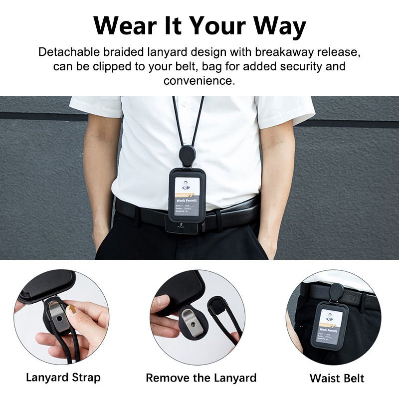 Porta Credenciales Leather Business Credential Badge ID Card Holder with Retractable Lanyard for Office Employee Supplies