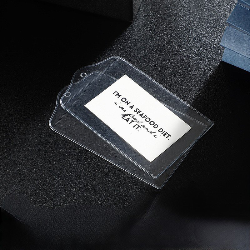 Customized transparent PVC garment tag bag flat button frosted plastic price label card holder