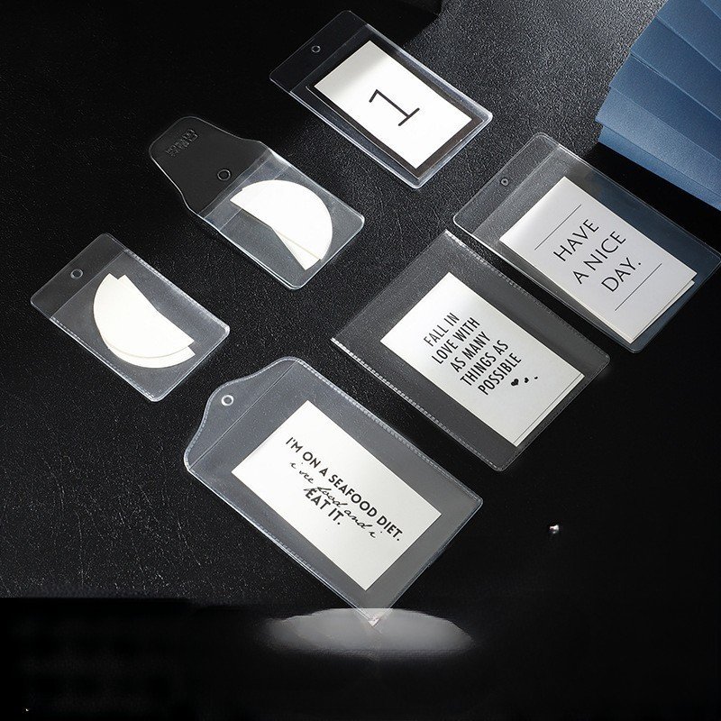 Customized transparent PVC garment tag bag flat button frosted plastic price label card holder