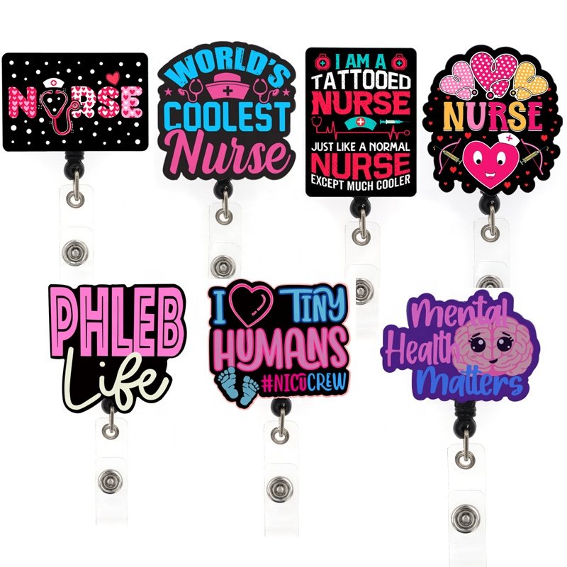 New Acrylic PHLEB Nursing NICU Mental Medical Badge Reel Office Supply Worker Decoration Badge Holder Nurse Accessories