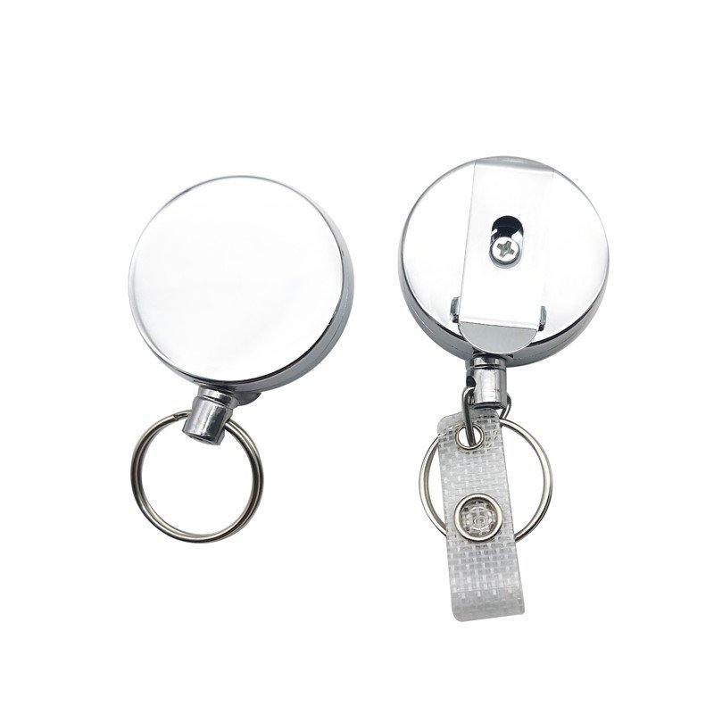 High Quality Metal Heavy Duty Square Retractable Badge Reel Stainless Steel Badge Clip Key Ring Carabiner Nurse ID Badge Holder