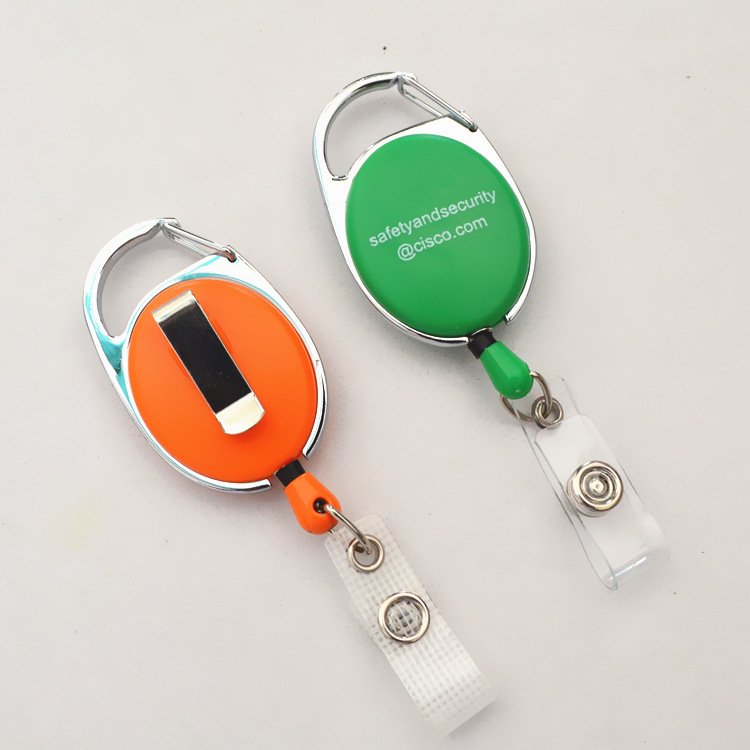 High Quality Metal Heavy Duty Square Retractable Badge Reel Stainless Steel Badge Clip Key Ring Carabiner Nurse ID Badge Holder