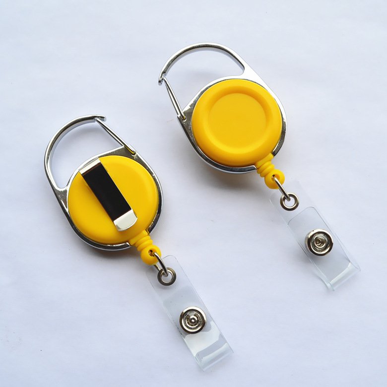 High Quality Metal Heavy Duty Square Retractable Badge Reel Stainless Steel Badge Clip Key Ring Carabiner Nurse ID Badge Holder