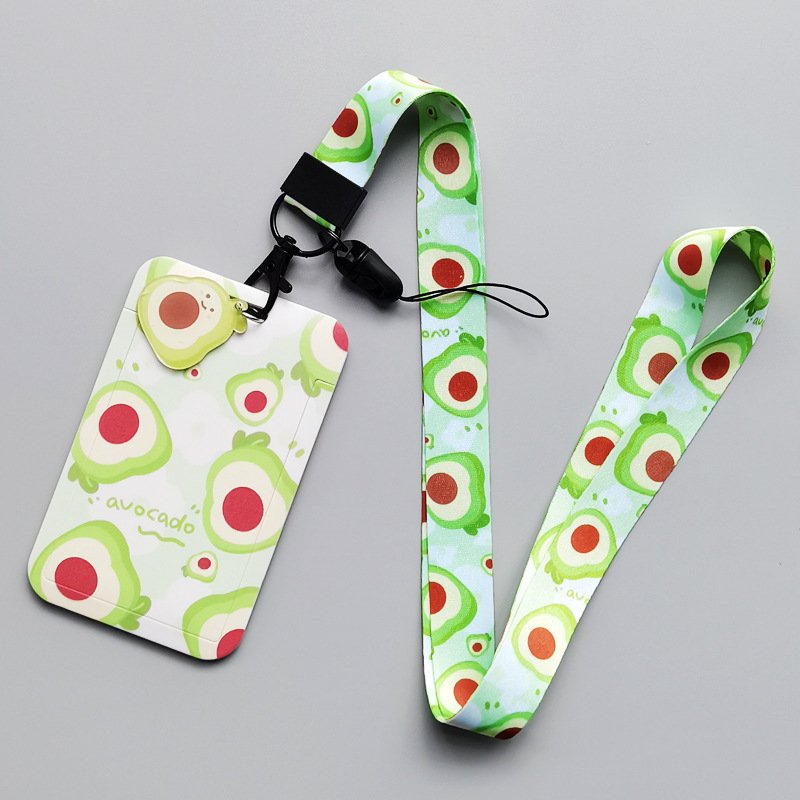 Wholesale High Quality Cute Fruit Avocado Design Polyester Neck Strap Personalized Lanyard with Plastic ID Card Badge Holder