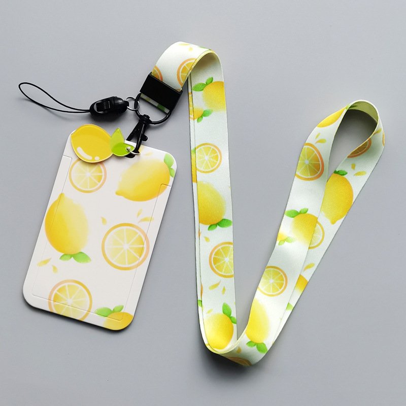 Wholesale High Quality Cute Fruit Avocado Design Polyester Neck Strap Personalized Lanyard with Plastic ID Card Badge Holder