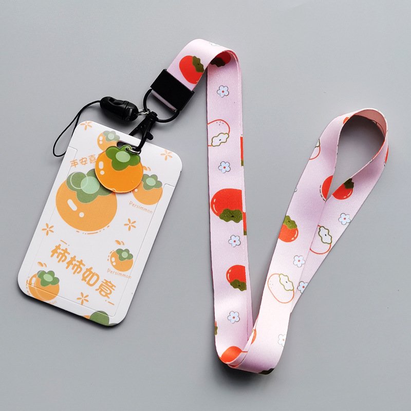 Wholesale High Quality Cute Fruit Avocado Design Polyester Neck Strap Personalized Lanyard with Plastic ID Card Badge Holder
