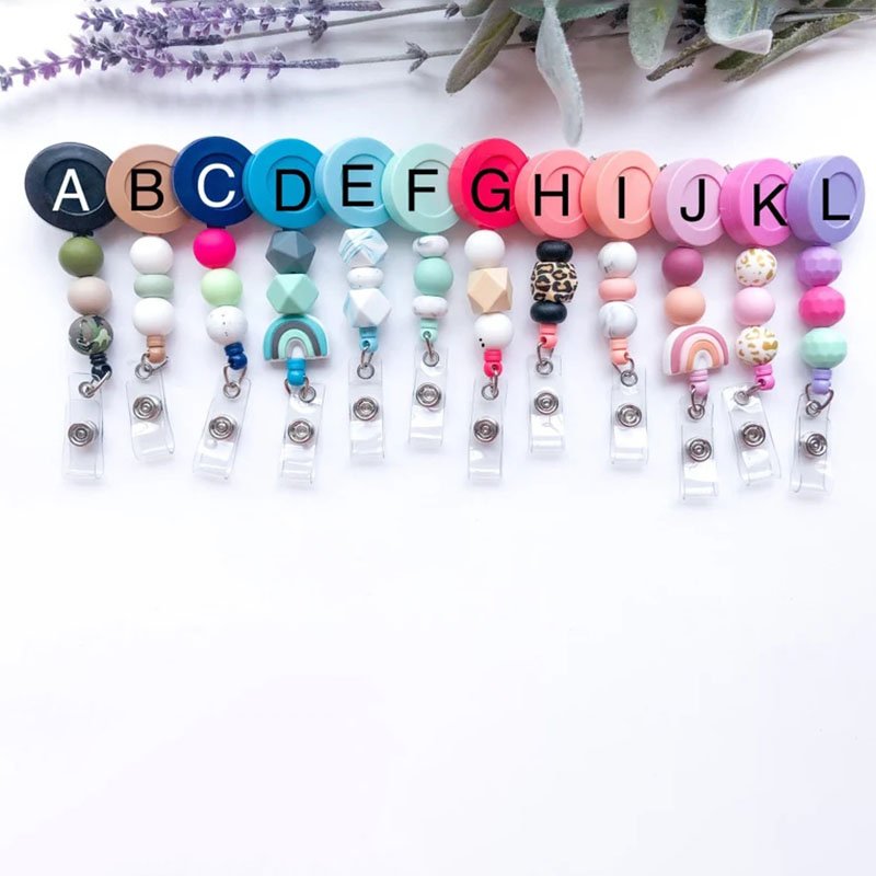 Alligator Clip Retractable Badge Reels Rainbow Silicone Beaded Id Work Badge Reel Nurse Badge Holder Teacher Gift