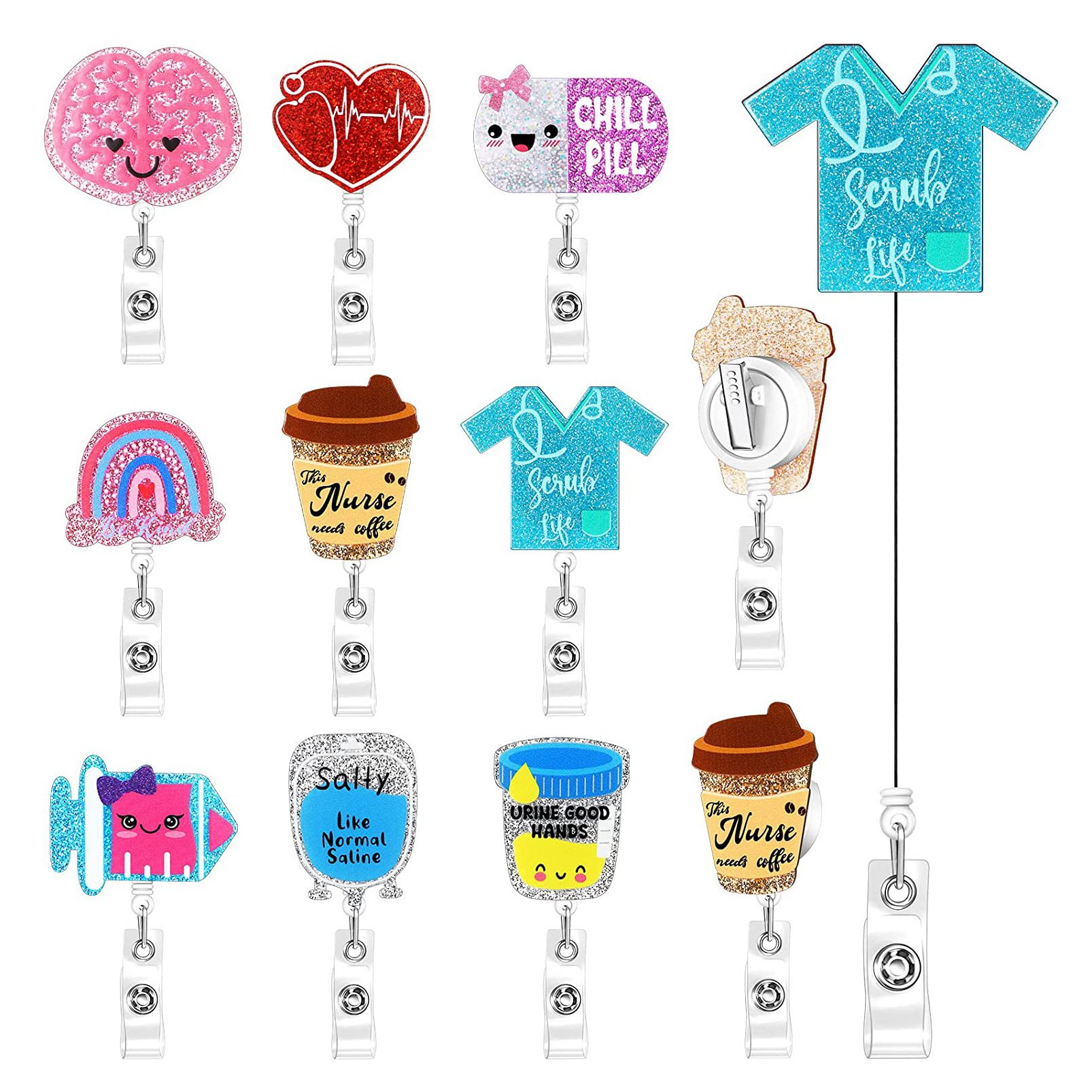 A-001 Plastic Glitter Badge Reel Clip Nurse Accessories Medical Field ID Card Holder Badge Holder Retractable Badge Reel