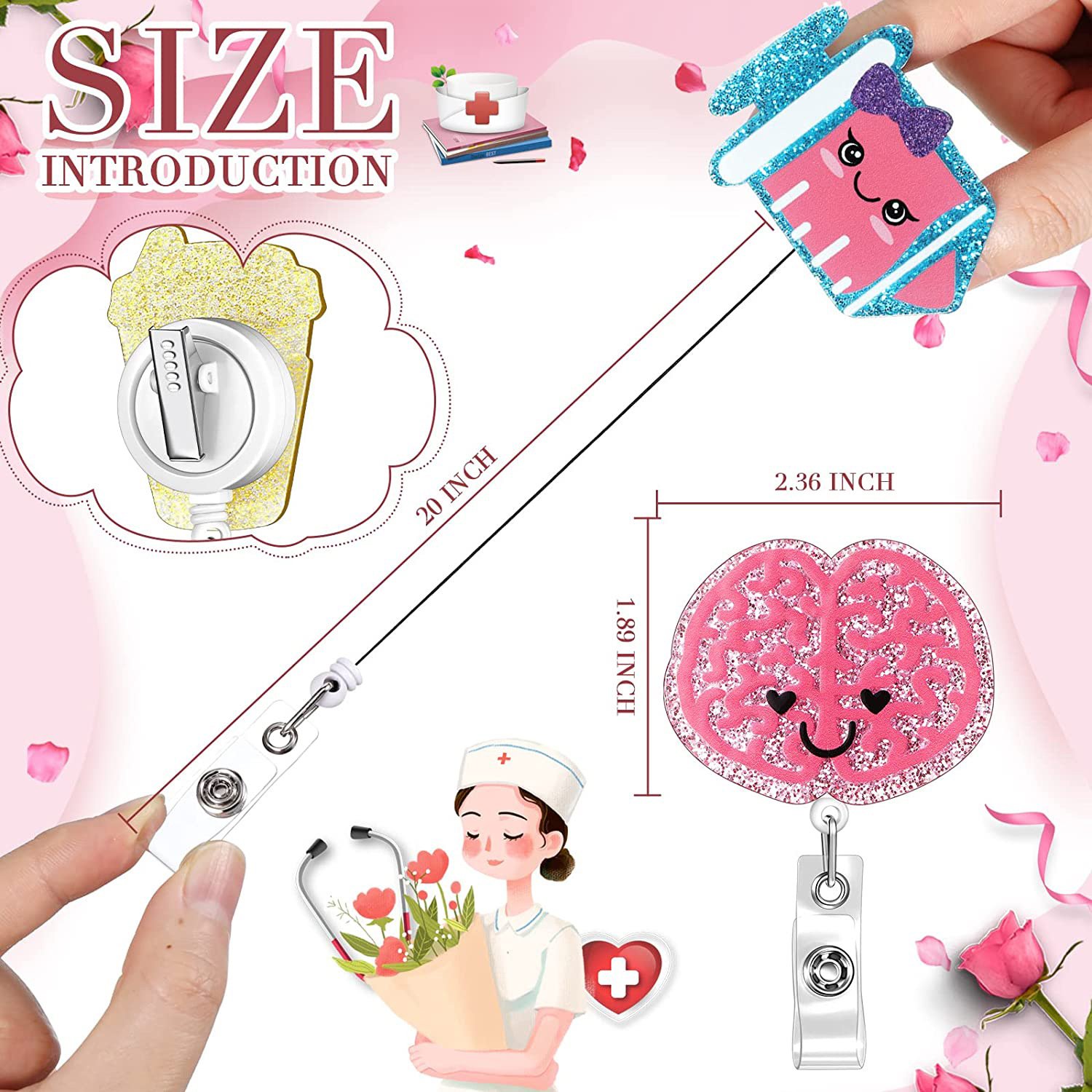 A-001 Plastic Glitter Badge Reel Clip Nurse Accessories Medical Field ID Card Holder Badge Holder Retractable Badge Reel