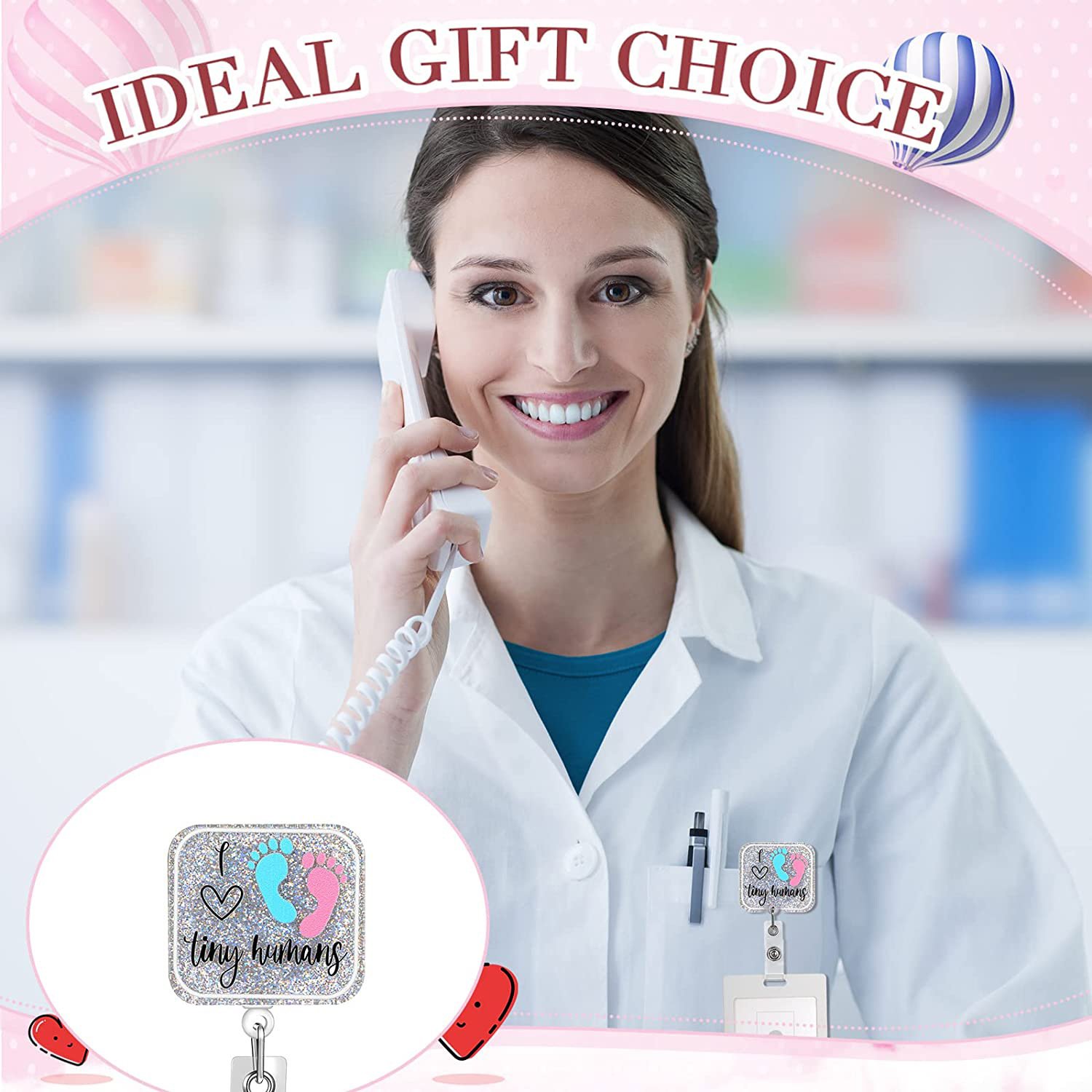 A-001 Plastic Glitter Badge Reel Clip Nurse Accessories Medical Field ID Card Holder Badge Holder Retractable Badge Reel