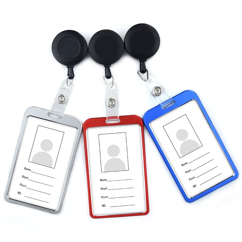 Metal ID Card Holder With Retractable Badge Reel Aluminium Alloy Badge Holder ID Card Protector