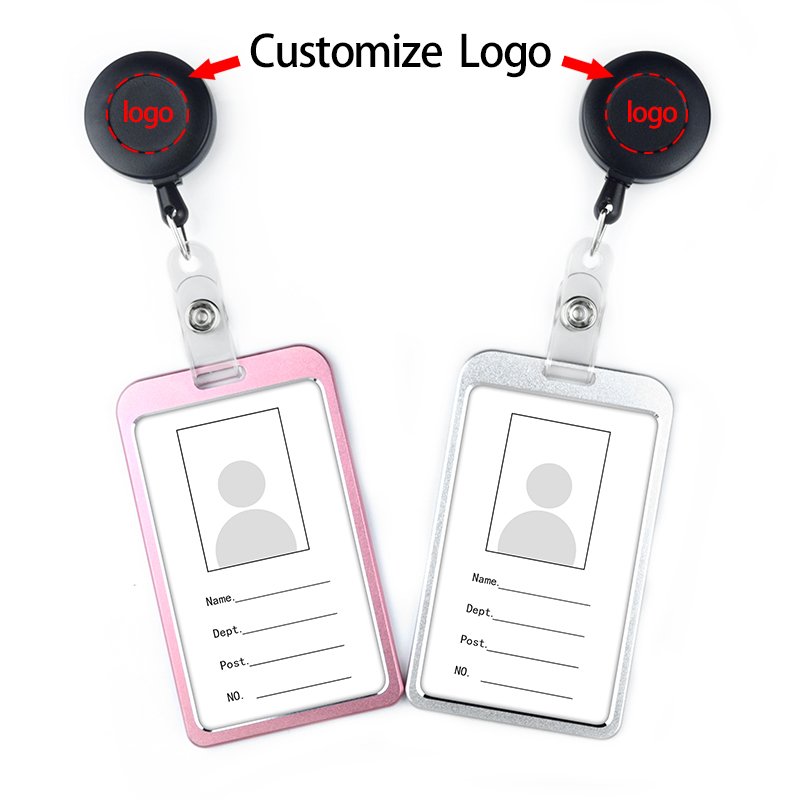 Metal ID Card Holder With Retractable Badge Reel Aluminium Alloy Badge Holder ID Card Protector