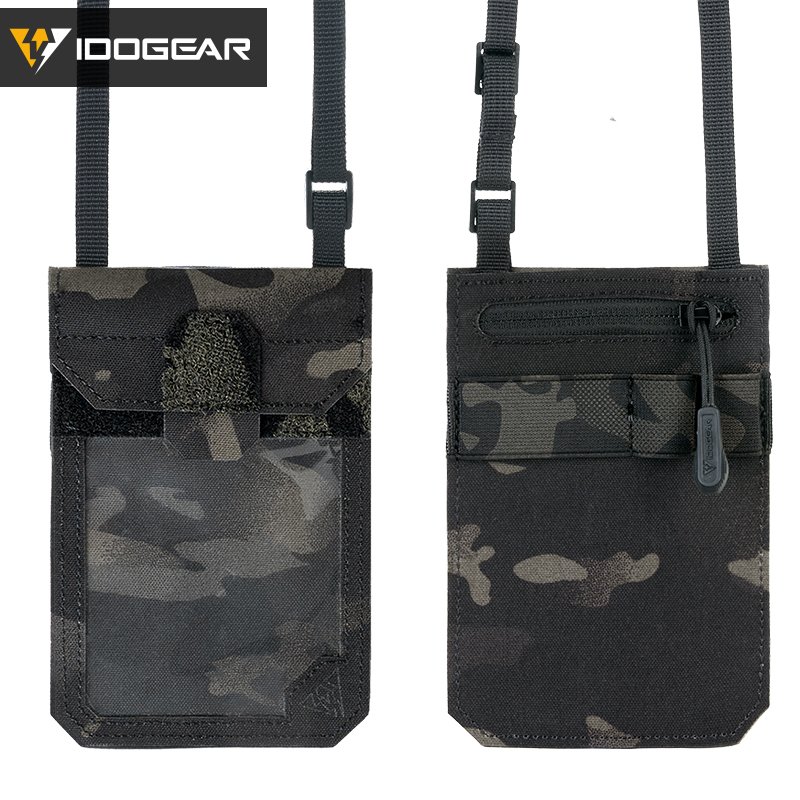 IDOGEAR Tactical ID Card Holder Credit Card Pouch Business Wallet Neck Lanyard Zipper ID Card Holder Badge Holders