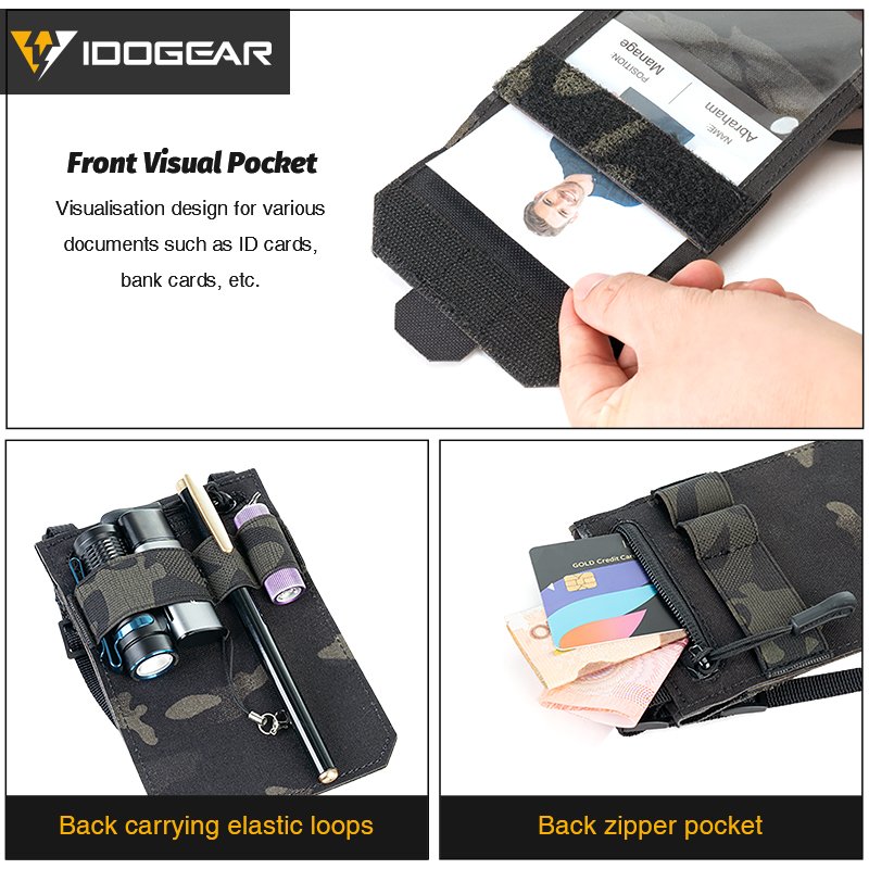 IDOGEAR Tactical ID Card Holder Credit Card Pouch Business Wallet Neck Lanyard Zipper ID Card Holder Badge Holders