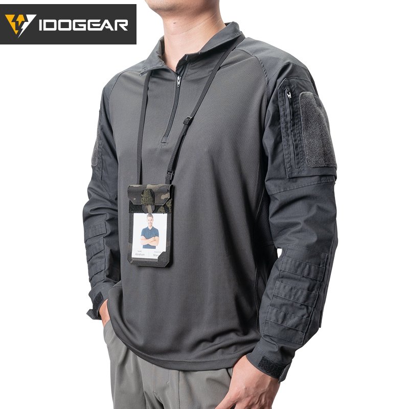 IDOGEAR Tactical ID Card Holder Credit Card Pouch Business Wallet Neck Lanyard Zipper ID Card Holder Badge Holders
