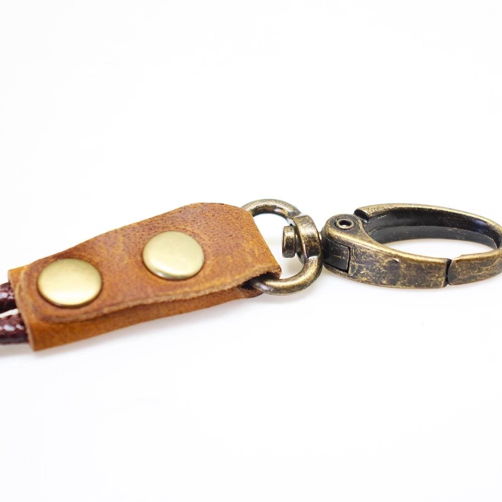 Boshiho genuine leather crazy horse business card horizontal school id retractable security badge holder with lanyard