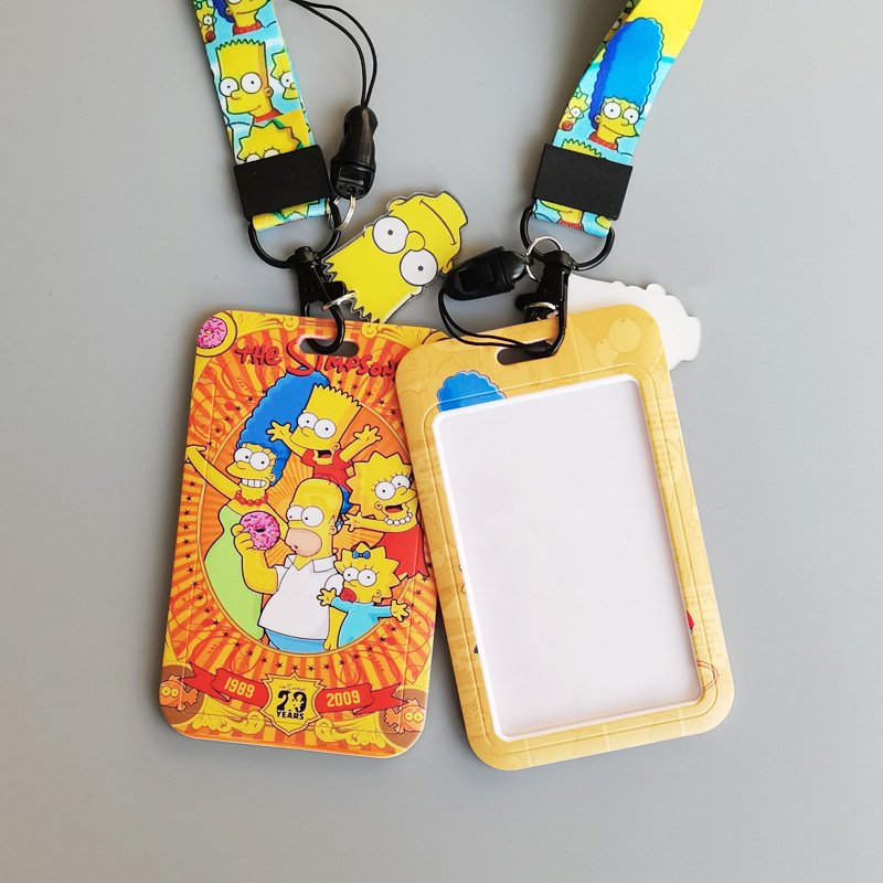 Promotional Gifts Cartoon Anime The Simpsons Lanyards Card Holder ID Badge Plastic Card Case Student Anti-Lost Lanyard Custom