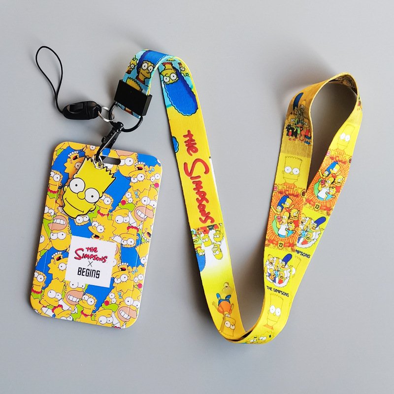 Promotional Gifts Cartoon Anime The Simpsons Lanyards Card Holder ID Badge Plastic Card Case Student Anti-Lost Lanyard Custom