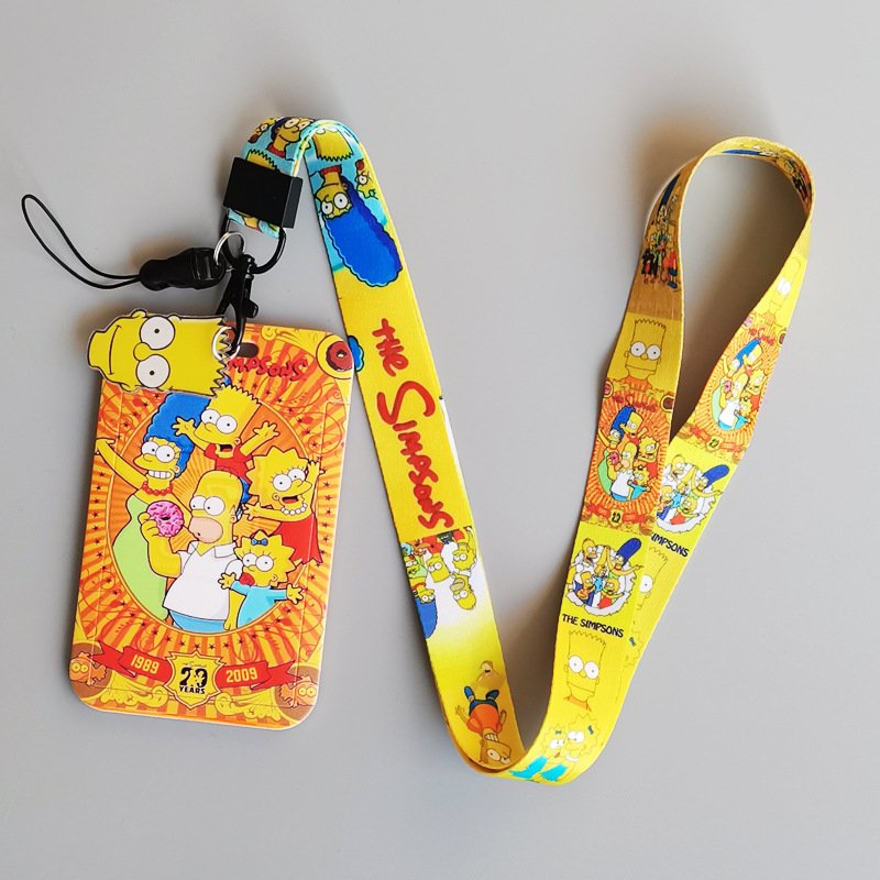 Promotional Gifts Cartoon Anime The Simpsons Lanyards Card Holder ID Badge Plastic Card Case Student Anti-Lost Lanyard Custom