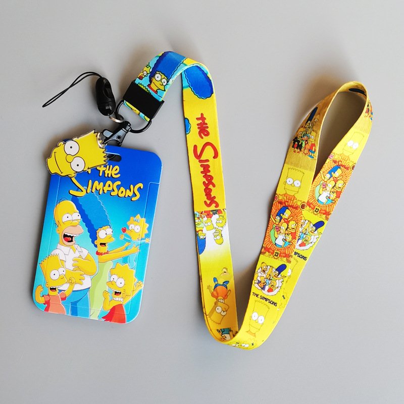 Promotional Gifts Cartoon Anime The Simpsons Lanyards Card Holder ID Badge Plastic Card Case Student Anti-Lost Lanyard Custom