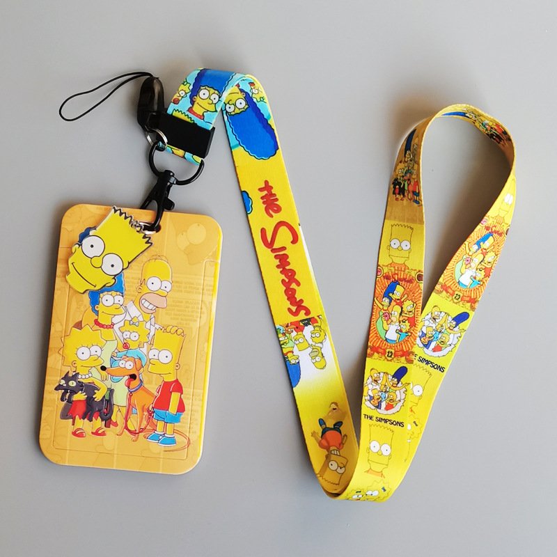 Promotional Gifts Cartoon Anime The Simpsons Lanyards Card Holder ID Badge Plastic Card Case Student Anti-Lost Lanyard Custom