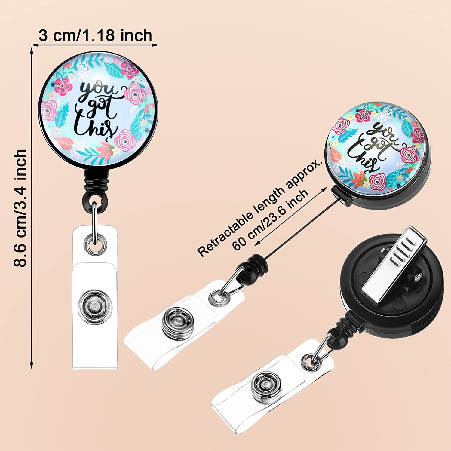 Customized Badge Reel with Motivation Quotes Retractable ID Badge Holder Inspirational Badge Reels with Clip on ID Card Holders