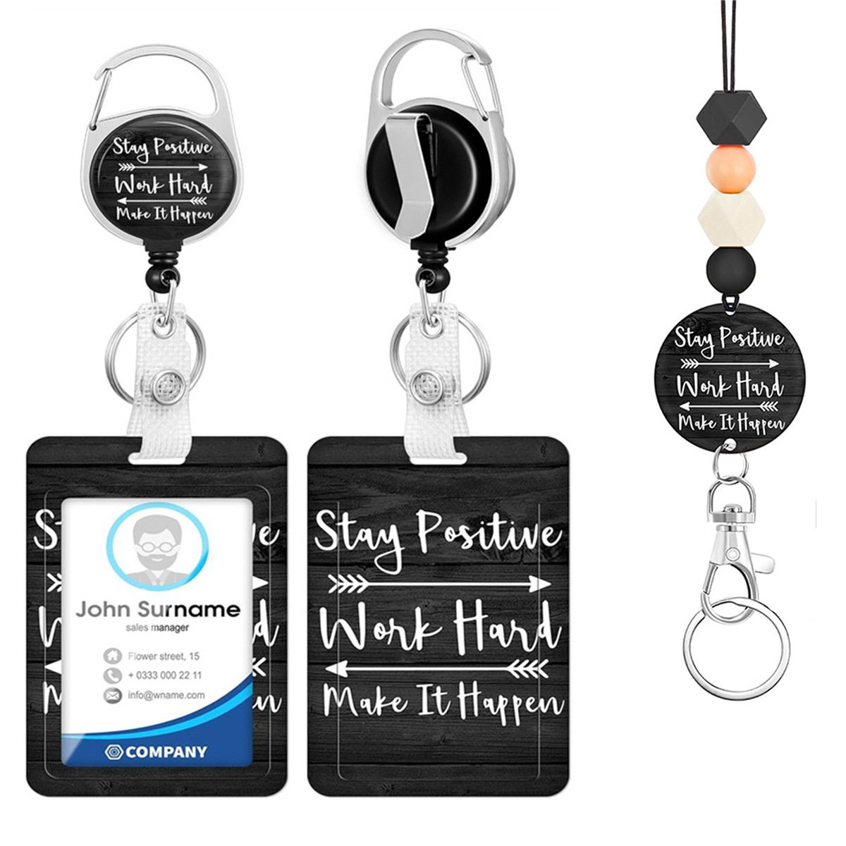 High quality black text silicone bead easy to pull buckle card holder nurse chest badge work ID necklace mobile phone neck strap