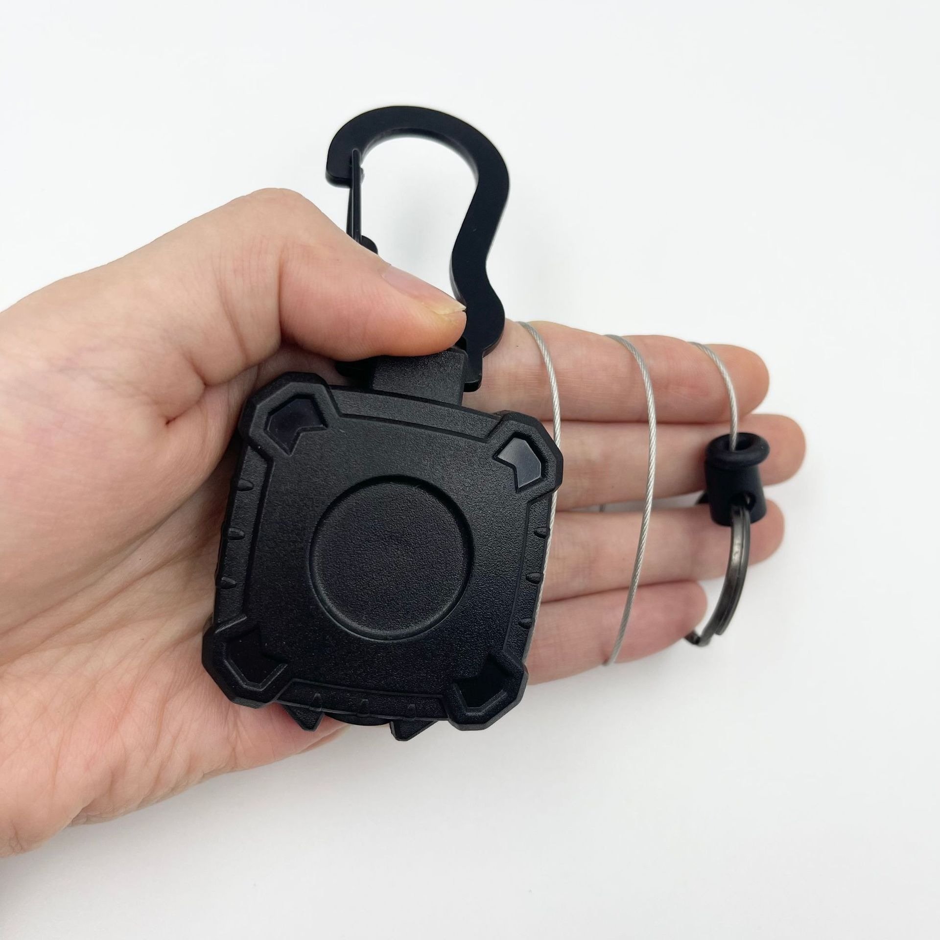 Outdoor Retractable Wire Rope Badge Holder Anti-Lost Metal Carabiner Hooks Badge Reel with Vinyl Snap And Kryring