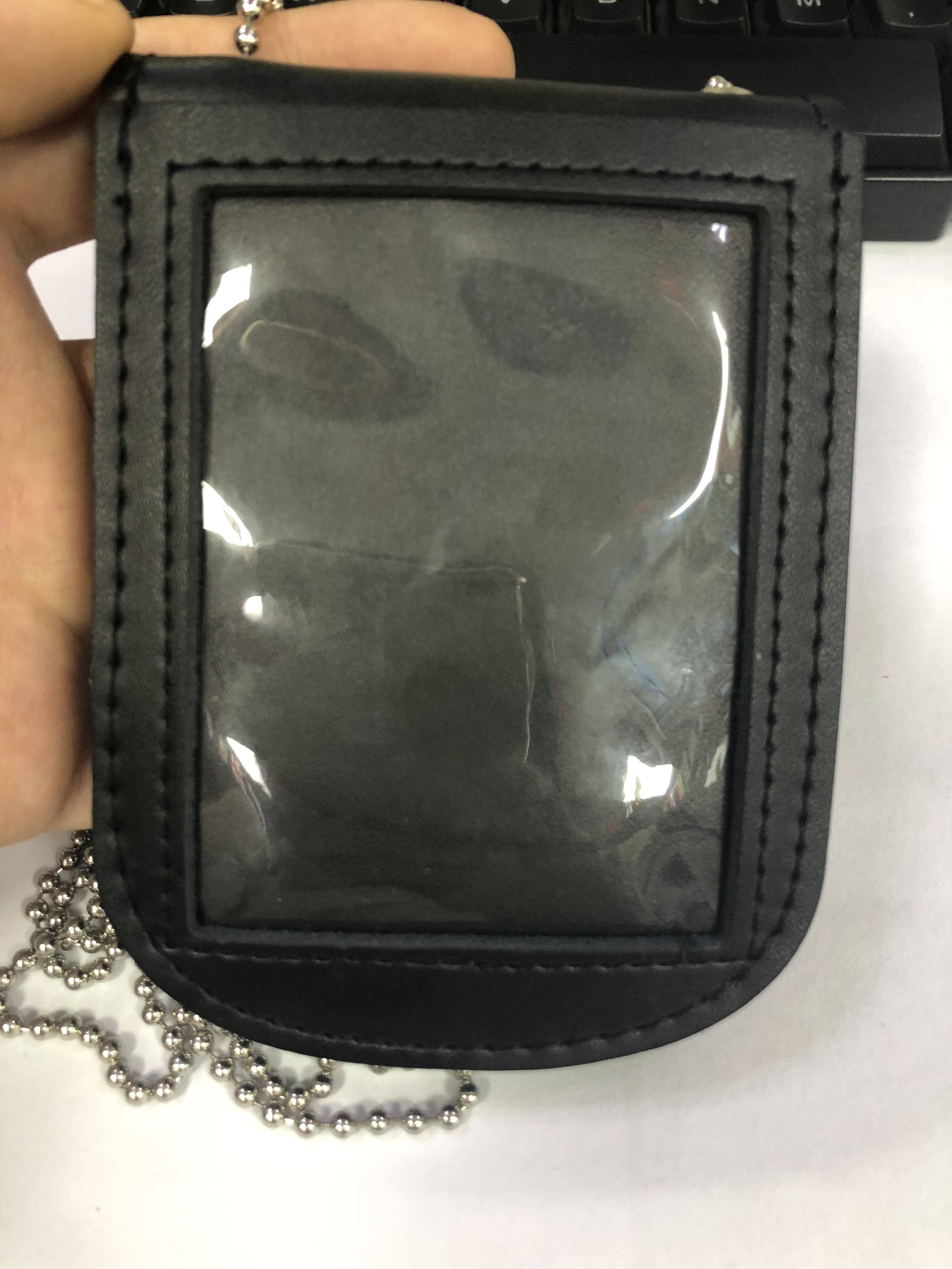 Custom Logo Badge Purse Split Genuine Leather Neck Wallet Badge Holder ID Card Holder Badge Case