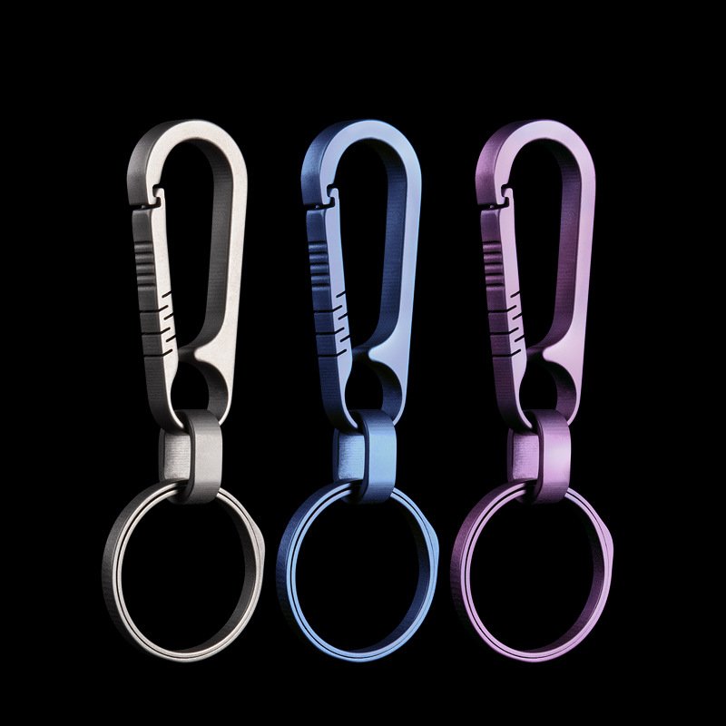 Belt Side Pushing Loop Keychain Clip Titanium Key Holder with Detachable Key Ring for Duty Belt, Lanyards, ID Badges Holder