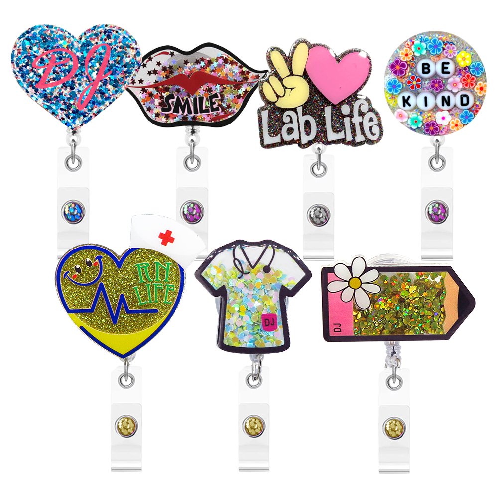 Hot sale Wholesale Decorative Office Badge Holder Reel for Name Card Retractable Bling Resin Badge Reel With Alligator Clip