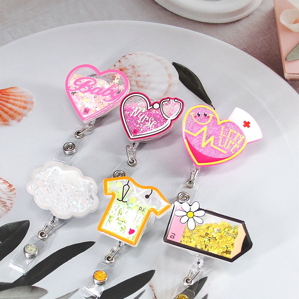 Hot sale Wholesale Decorative Office Badge Holder Reel for Name Card Retractable Bling Resin Badge Reel With Alligator Clip