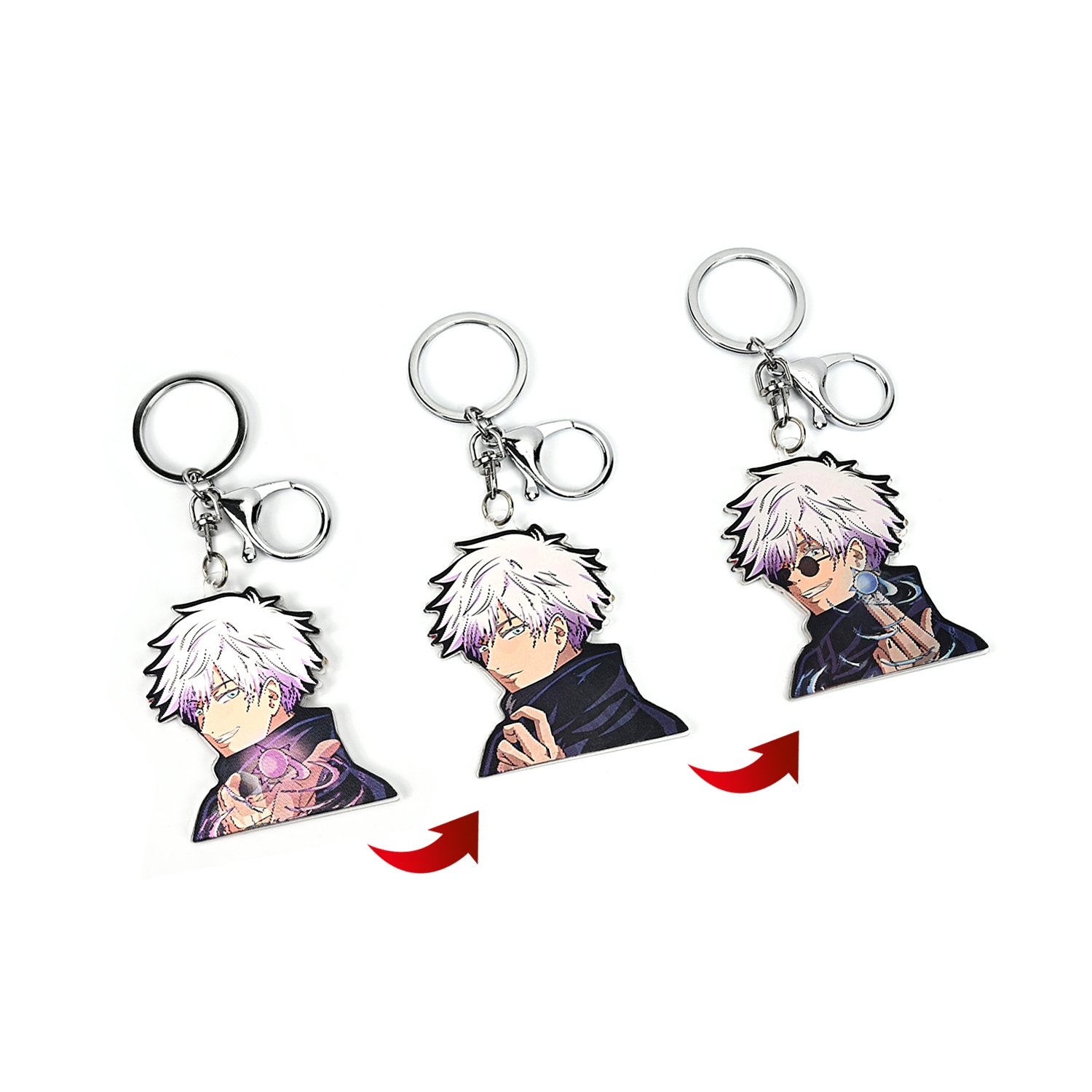 High Quality 3D Motion Anime Keychains Bleach 3D Lenticular Flips Keyring UV Plastic Keychains Alloy Decorative Motion Keychains