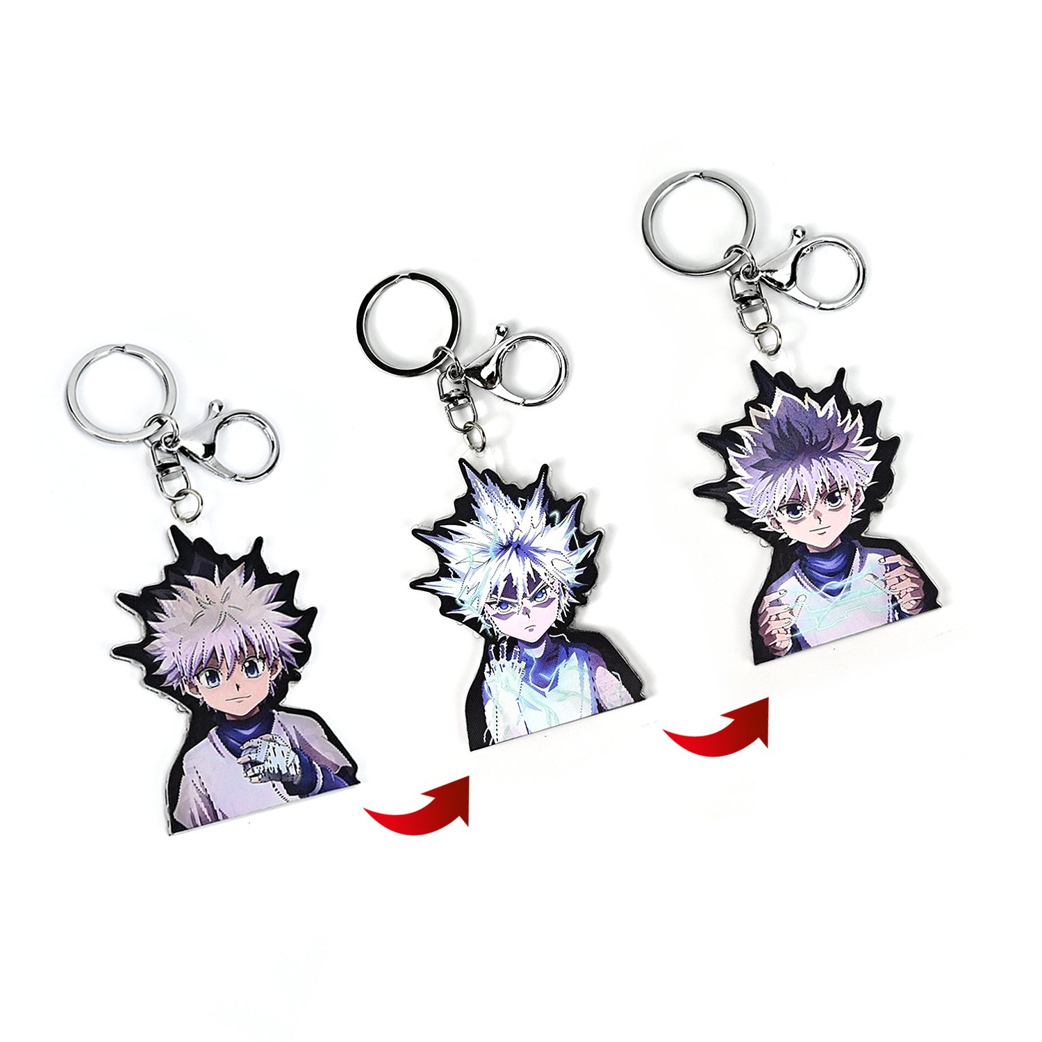 High Quality 3D Motion Anime Keychains Bleach 3D Lenticular Flips Keyring UV Plastic Keychains Alloy Decorative Motion Keychains