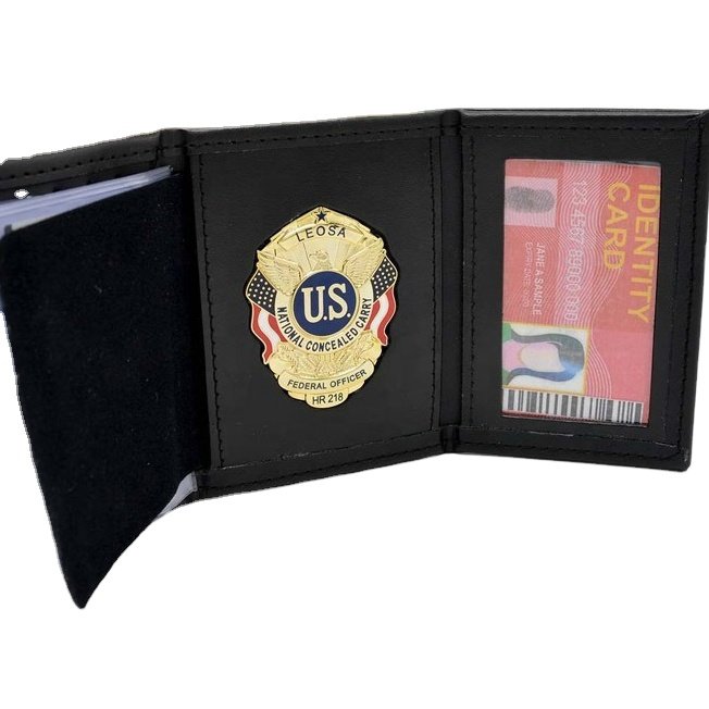 ID Holder Metal Badge Wallet Leather Badge Holder Wallets Neck Wallet