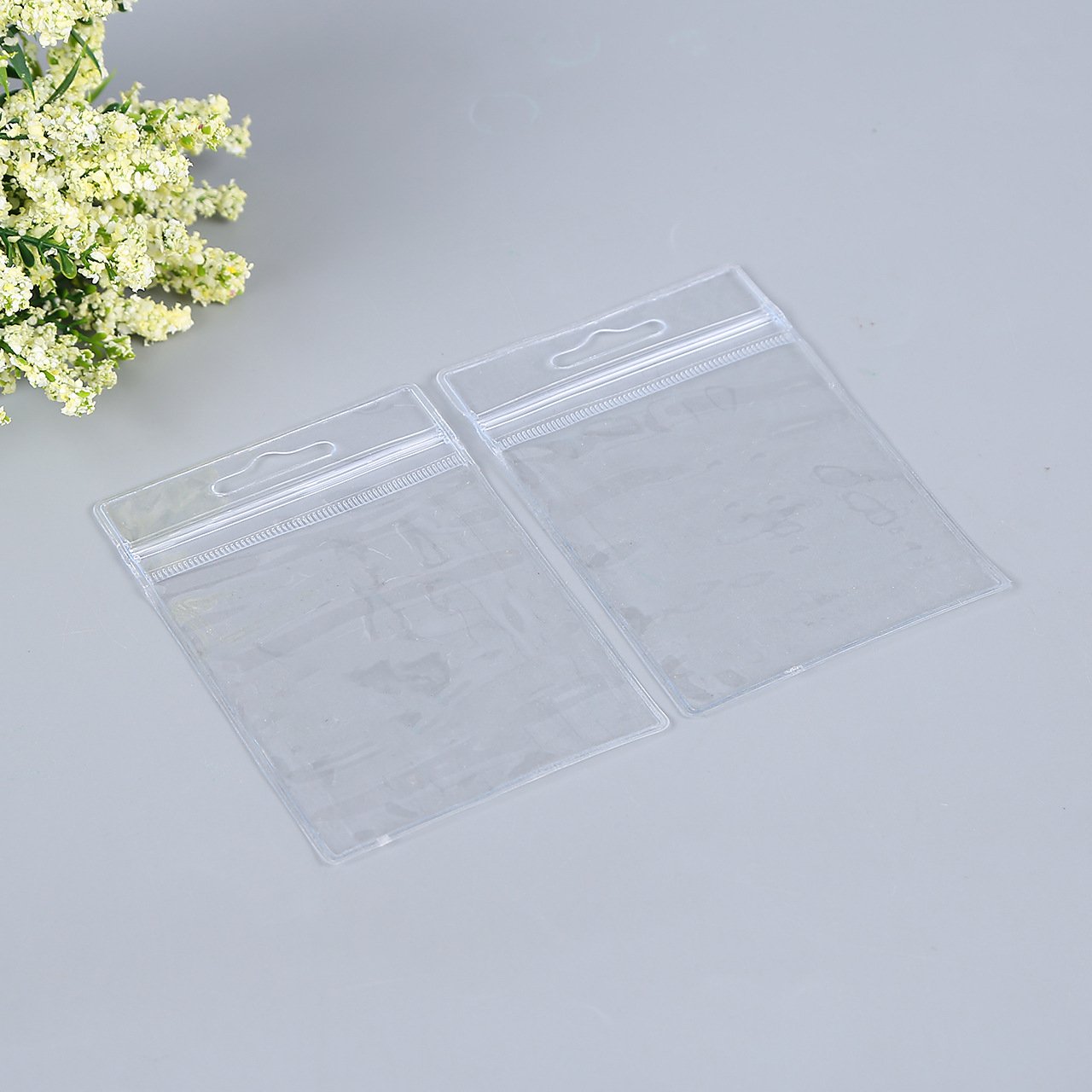 Vertical Clear PVC Card Holder with Waterproof Resealable Zip Extra Thick ID Card Badge Holder