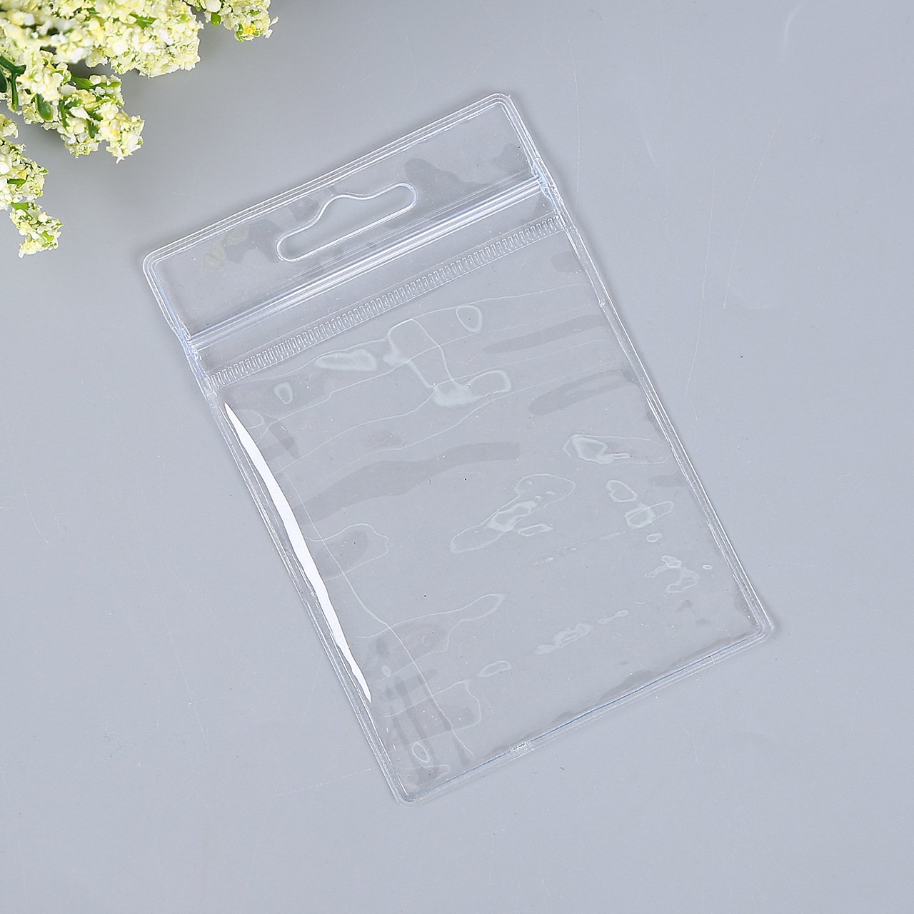 Vertical Clear PVC Card Holder with Waterproof Resealable Zip Extra Thick ID Card Badge Holder