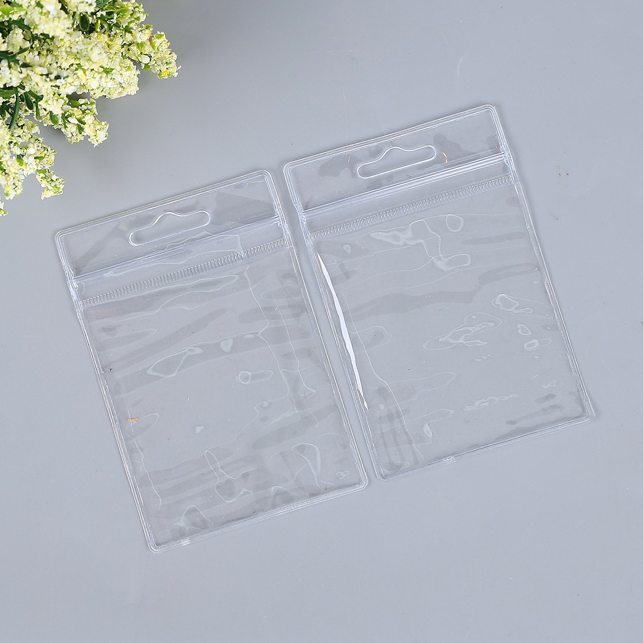 Vertical Clear PVC Card Holder with Waterproof Resealable Zip Extra Thick ID Card Badge Holder