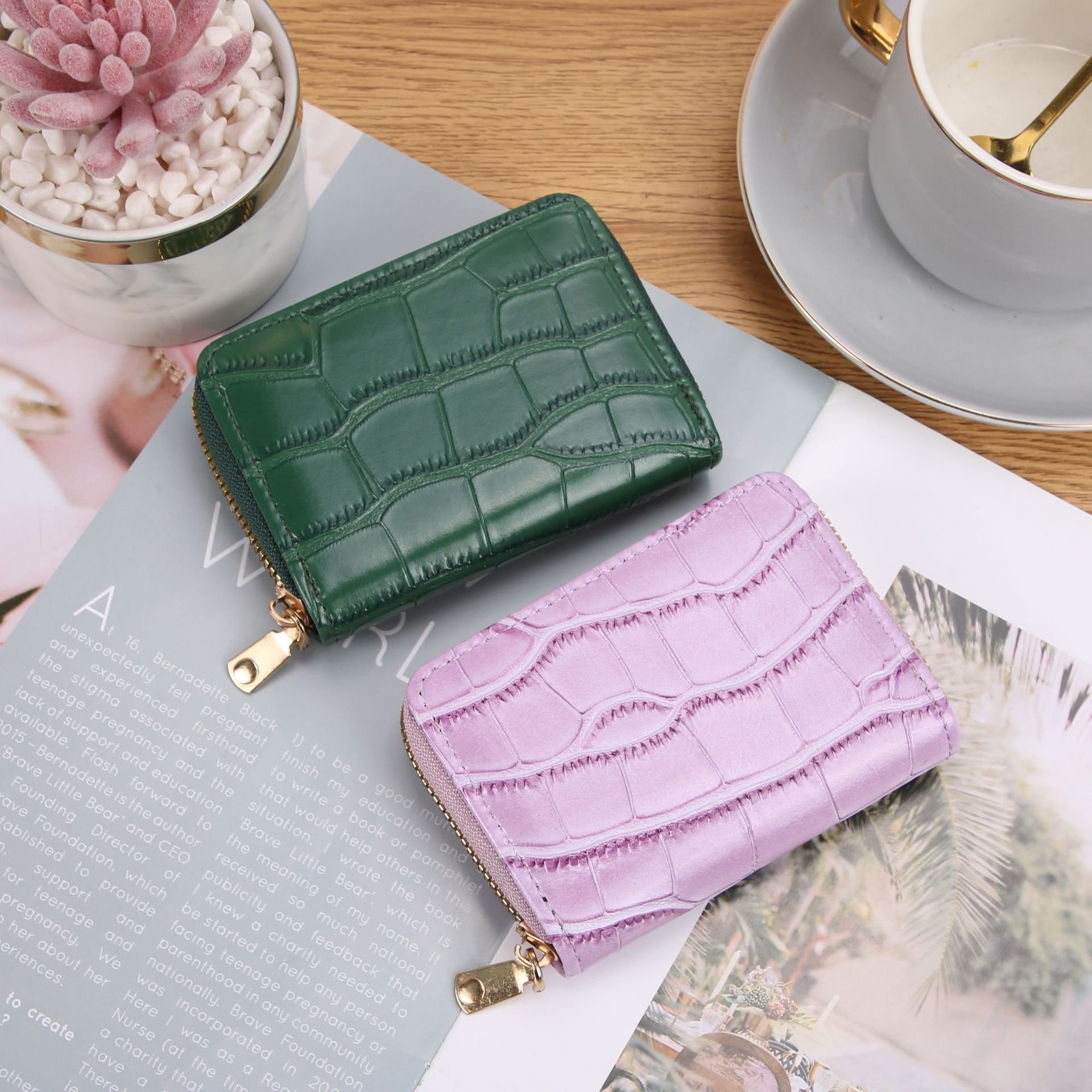 New Arrival Women's Multi-Functional Anti-Degaussing Card Holder Retro K-Style Crocodile Pattern Mini Size Multiple Card Cards