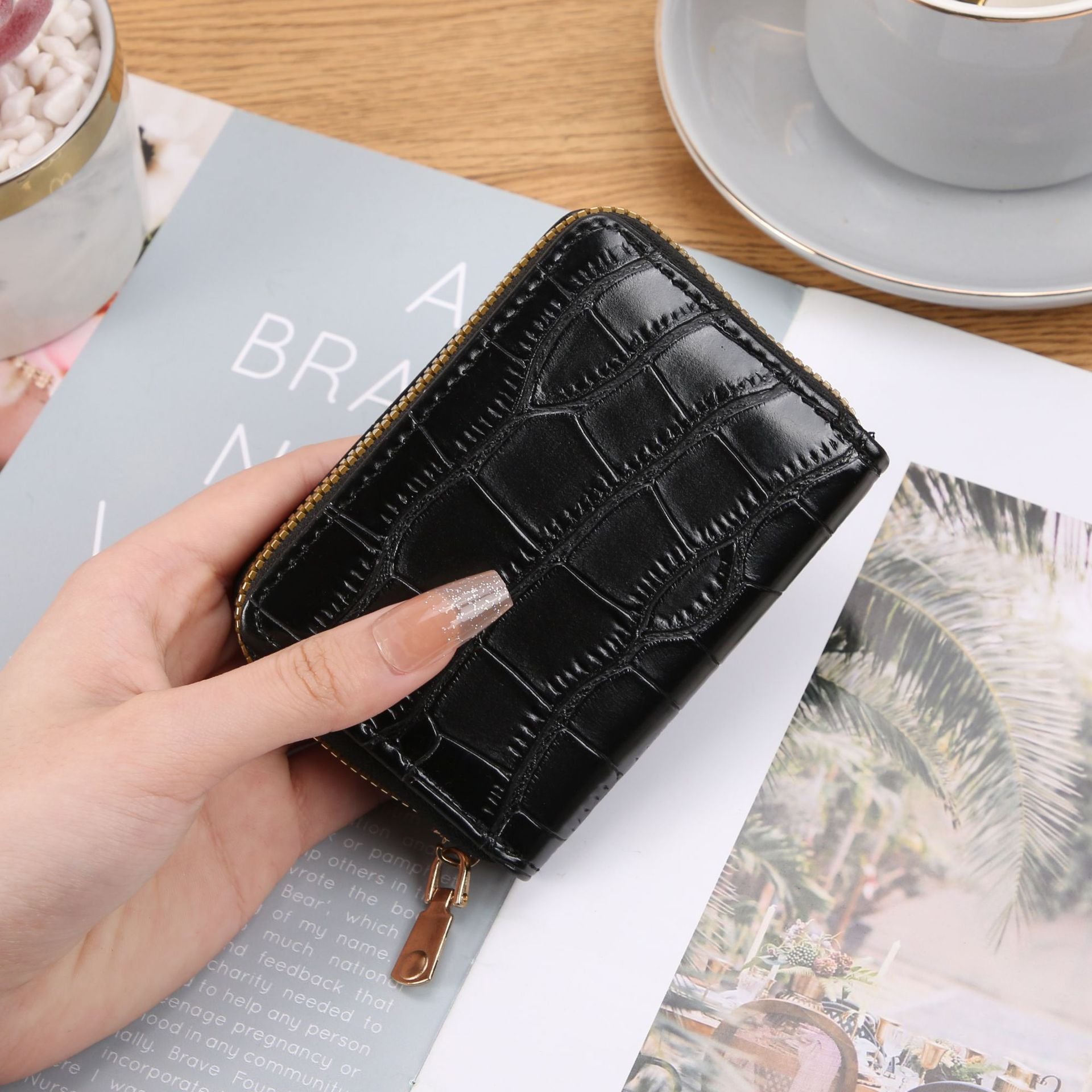 New Arrival Women's Multi-Functional Anti-Degaussing Card Holder Retro K-Style Crocodile Pattern Mini Size Multiple Card Cards